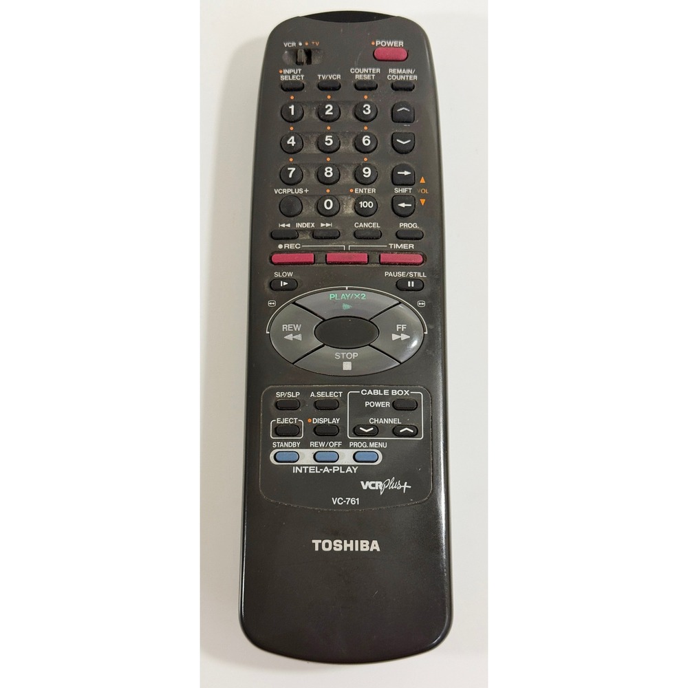 Toshiba Remote Control VC-761 VCR Plus+ Black Intel-A-Play TV VCR Replacement